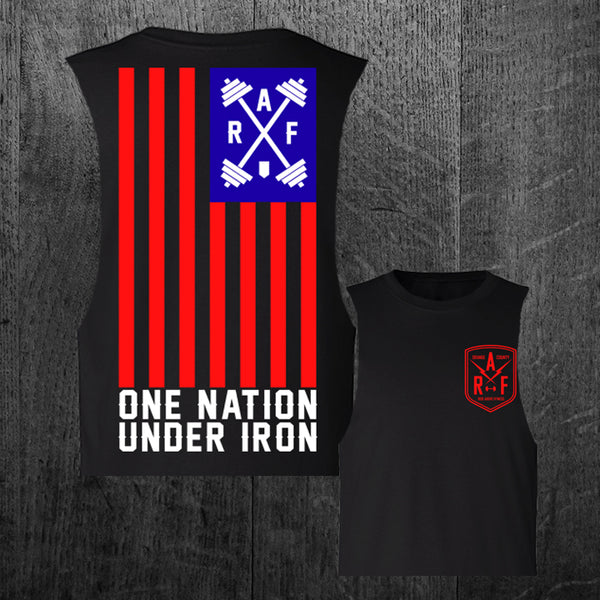 Limited Edition "ONE NATION UNDER IRON" Women's Custom Cut Crop Muscle Tee